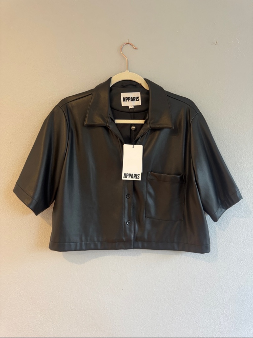 Apparis Martine Black Faux Leather Vegan Cropped Shirt Jacket - Small - NWT